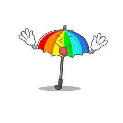 Funny face rainbow umbrella mascot design style with tongue out
