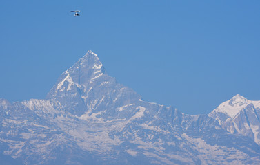 Naklejka na ściany i meble View at the Himalayan range over Pokhara on Nepal