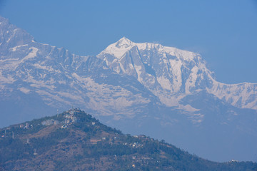 Fototapeta na wymiar View at the Himalayan range over Pokhara on Nepal
