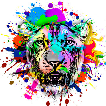 Tiger head with creative abstract element on white background