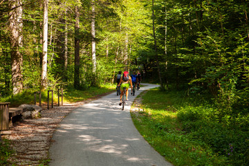 Mountain Bike cyclists riding countryside track