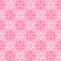 Simple Floral Pattern | Decorative Background Vector | Colors: Pink, White | Seamless Wallpaper For Interior Design