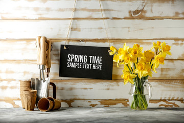 desk of free space and spring background 