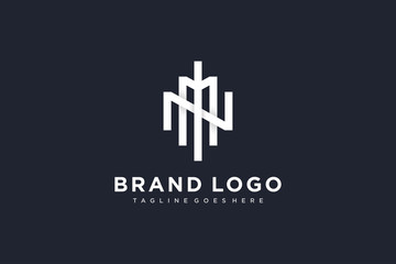 Geometric Line Initial Letter MN or NM Logo isolated on Black Background. Flat Vector Logo Design Template Element.