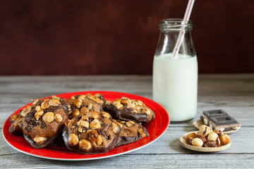 hazelnut and chocolate chip cookies, hazelnuts and pieces of chocolate