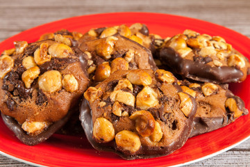 hazelnut and chocolate chip cookies close-up
