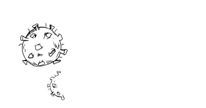 footage, watercolor hand, draws pencil black and white sketch, with covid, virus -2019 2019-nCoV, screensaver for design