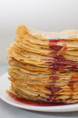 Homemade, thin, Russian pancakes for breakfast.