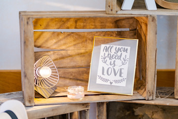 Decoration and frame with writing inside all you need is love