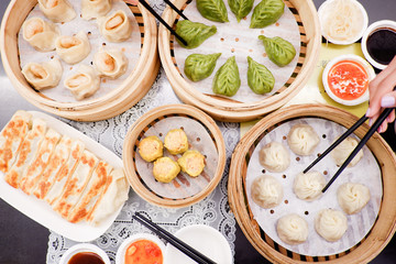 Dim Sum and Xiao long bao in the steam basket