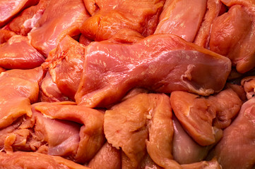 Pieces of fresh turkey meat. Top view.