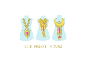 gold market in Dubai - hand drawing flat style icon of famous place in Dubai, United Arab Emirates, Middle East