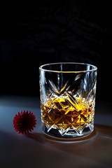 Сoncept - protection viral infection (COVID-19) with strong alcoholic beverages. Whiskey, brandy, brandy, tequila, vodka and others can be used as disinfectant liquids. Vertical orientation