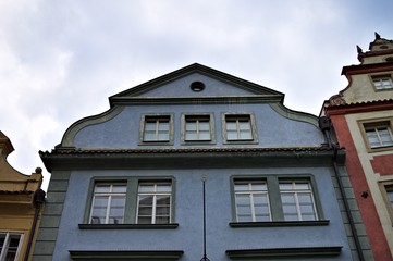 Fototapeta na wymiar A blue facade of a bohemian building (Prague, Czech Republic, Europe)