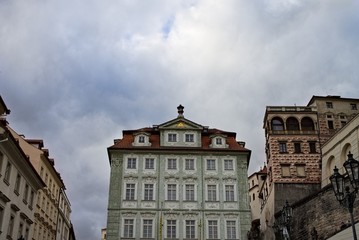 Fototapeta na wymiar Old green bohemian building (Prague, Czech Republic, Europe)