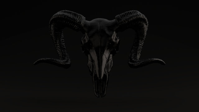 Black Ram Skull Black Background 3d illustration 3d render	