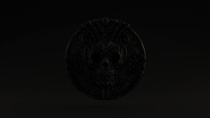 Black Skull Coin Black Background 3d illustration 3d render	