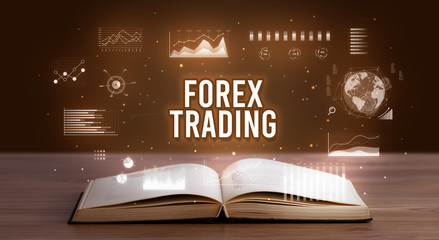 FOREX TRADING inscription coming out from an open book, creative business concept