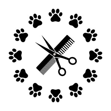 recommend clip art: emblem animal haircut comb and scissor in a circle