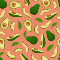 Seamless avocado pattern. Diet fruit, healthy natural food and ripe avocados vector illustration. Seamless pattern avocado, healthy and natural slice ripe, wallpaper green vegetable