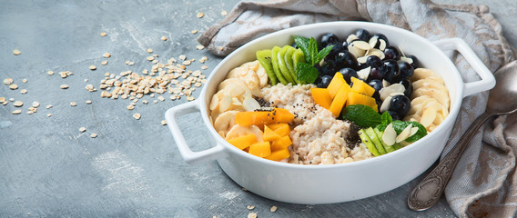 Oatmeal porridge with berries and fruit