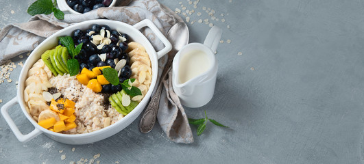 Oatmeal porridge with berries and fruit