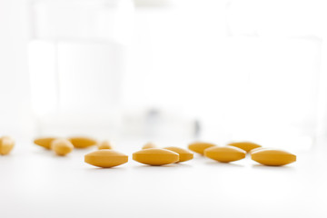 medical pills on blur background. .