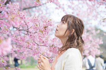 Obraz na płótnie Canvas 桜の木の下で撮るポートレート