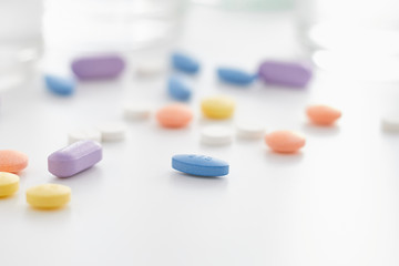 medical pills on blur background. .