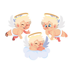 Obraz na płótnie Canvas cute cupid angels in different poses on white background