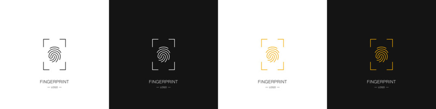 Set of different fingerprint logos. Identity, authorization or privacy concept. Modern style. Vector illustration.