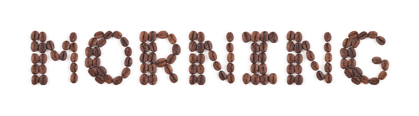 High resolution roasted coffee beans in letters