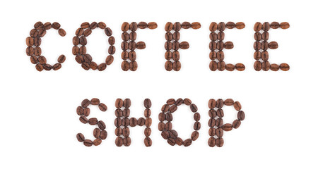 High resolution roasted coffee beans in letters