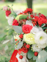 Table setting at a luxury wedding reception. Outdoor wedding	