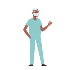 African male nurse in protective face with blood tube