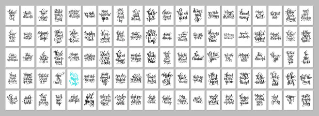 set of 100 positive quotes posters, hand lettering separately phrases, motivation and inspiration