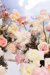 Table setting at a luxury wedding reception. Outdoor wedding	