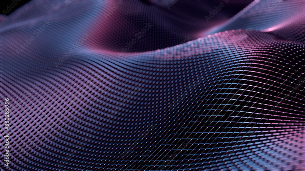 Poster 3d rendering of abstract structure geometry wire frame. mesh and lines in triangular shapes with dep
