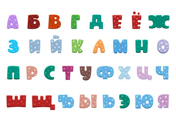 vector set of multi-colored letters of the Russian alphabet, funny cyrillic alphabet for schoolchildren and preschool children, literacy, lettering, original font eps 10 isolated on white