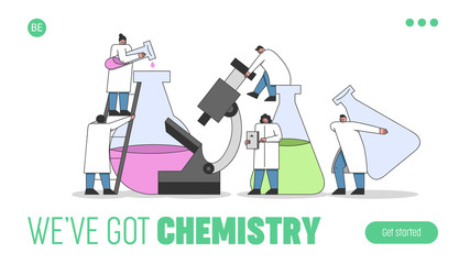 Laboratory Experiments Concept. Website Landing Page. Laboratory Technicians Are Making An Chemical Experiments Under Laboratory Conditions. Web Page Cartoon Linear Outline Flat Vector Illustrations