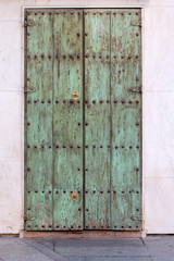 Green old wooden door