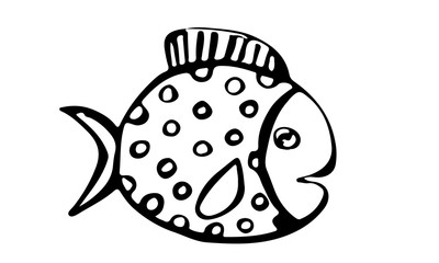 Vector hand drawn doodle fish icon. Logo design template. Cute hand drawn childish linear illustration for print, web