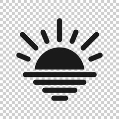 Sun icon in flat style. Sunlight sign vector illustration on white isolated background. Daylight business concept.