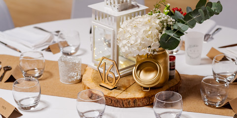 Details of the decoration of a table at a wedding ceremony