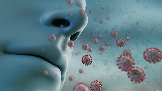 Coronavirus 2019-nCov respiratory system concept. Coronaviruses influenza as dangerous flu strain cases as a pandemic. Microscope virus close up. 3d rendering