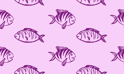 Vector hand drawn doodle fish icon. Logo design template. Cute hand drawn childish linear illustration for print, web