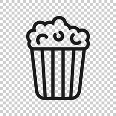 Film icon in flat style. Popcorn vector illustration on white isolated background. Pop corn bucket business concept.