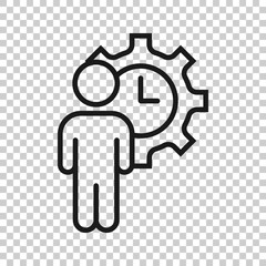 People and clock icon in flat style. Gear with user vector illustration on white isolated background. Businessman business concept.