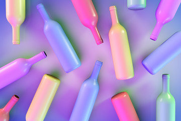 Abstract background with colored wine bottles. The bottles are randomly arranged
