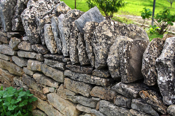 traditional stone wall on portuguese countryside